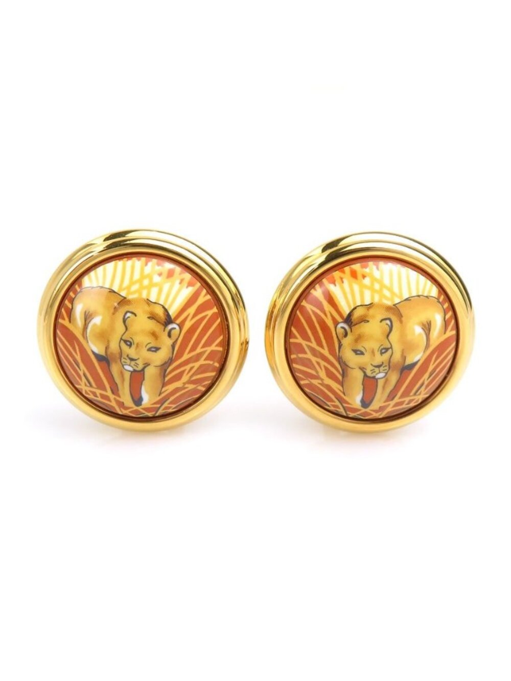 Hermes Earrings Cloisonne Gold